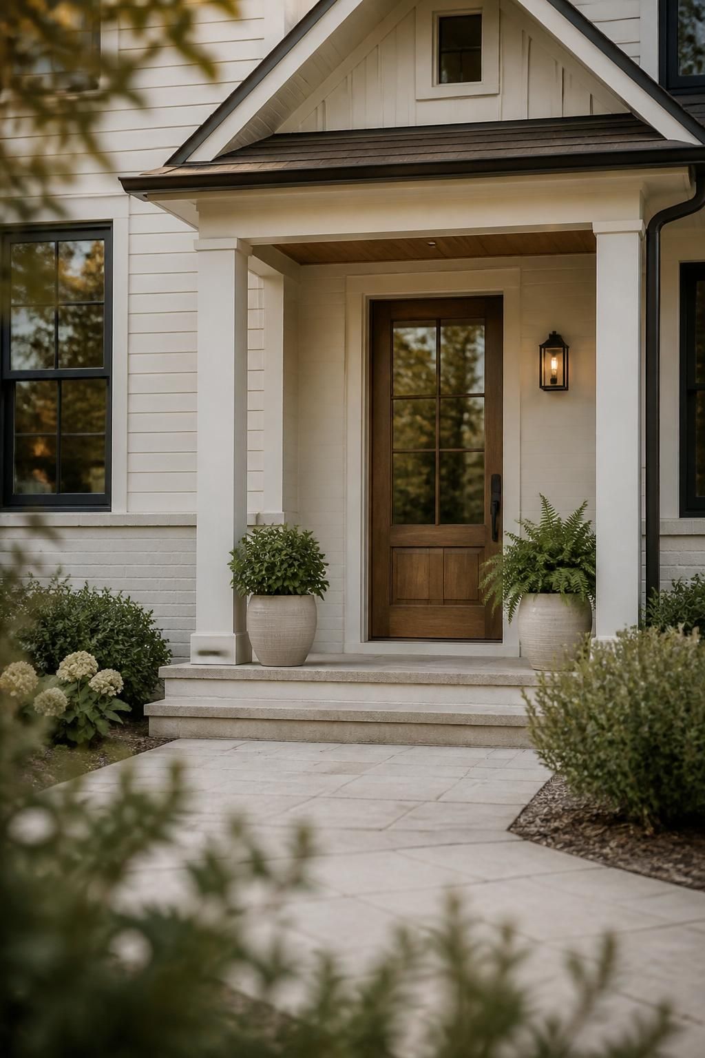 Clean home facade with a neat entryway and soft natural light.