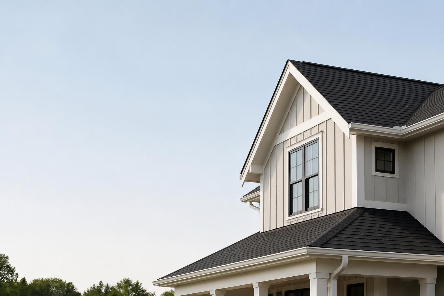 Clean roofline and home exterior with open space for text.